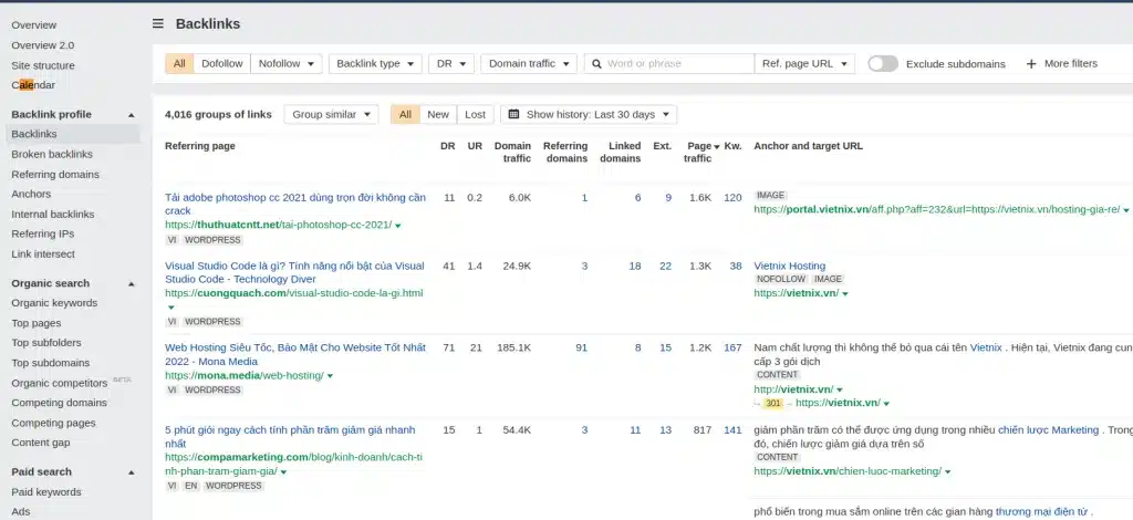 Cập nhật backlink theo những đối thủ cạnh tranh